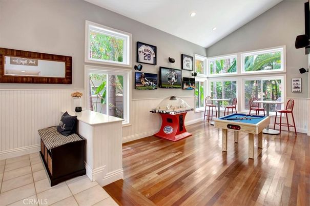 Billiard Table, Game Room, Interior, Recessed Lighting, Wood Texture Flooring