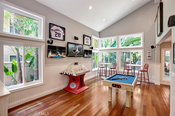 Billiard Table, Game Room, Interior, Recessed Lighting, Wood Texture Flooring