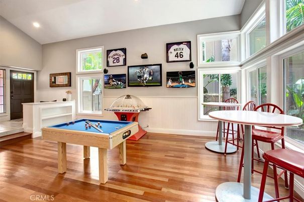 Billiard Table, Dining room, Game Room, Interior, Recessed Lighting, Wood Texture Flooring