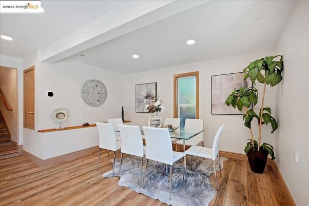 Dining room, Interior, Recessed Lighting, Wood Texture Flooring