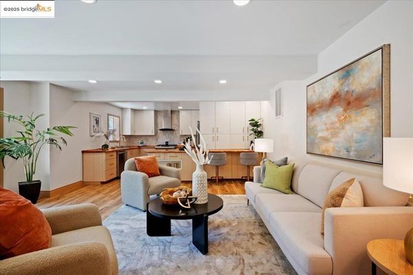 Interior, Kitchen, Living room, Recessed Lighting, Stainless Steel Appliances, Wood Texture Flooring