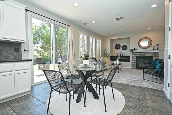 Dining room, Fireplace, Interior, Recessed Lighting