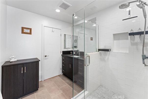 Bathroom, Dual Sink Vanities, Glass Shower, Interior, Recessed Lighting