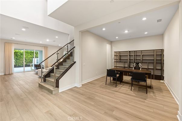 Home Office, Interior, Recessed Lighting, Wood Texture Flooring