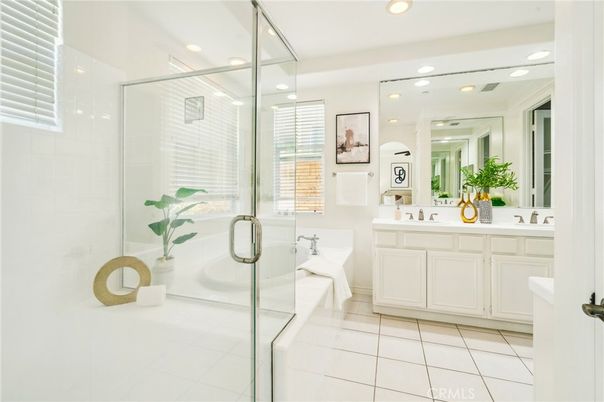 Bathroom, Dual Sink Vanities, Glass Shower, Interior, Recessed Lighting