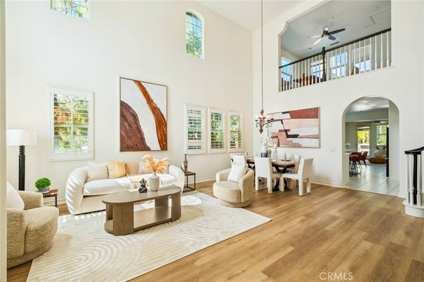 Dining room, Interior, Living room, Pendant Lights, Wood Texture Flooring