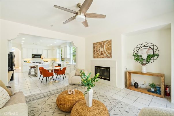 Dining room, Fireplace, Interior, Kitchen, Living room, Recessed Lighting