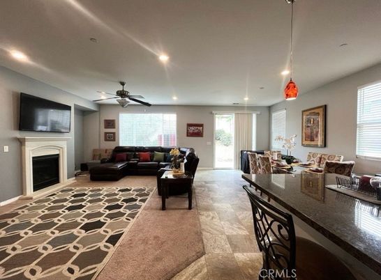 Dining room, Fireplace, Interior, Living room, Pendant Lights, Recessed Lighting