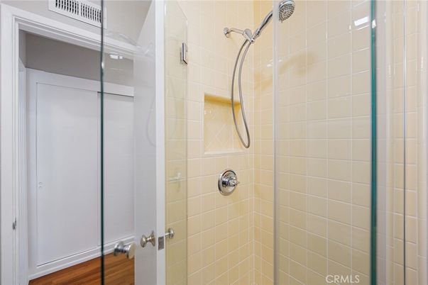 Bathroom, Glass Shower, Interior, Wood Texture Flooring