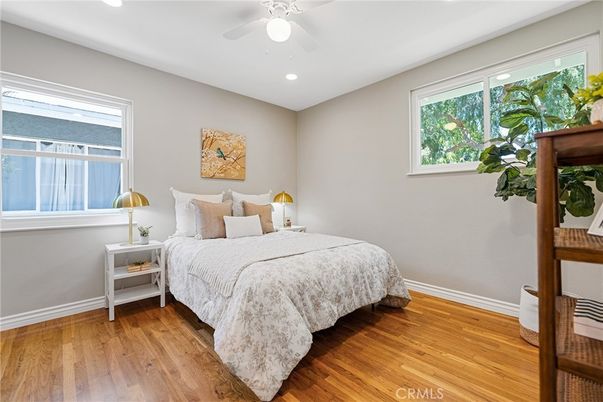 Bedroom, Interior, Recessed Lighting, Wood Texture Flooring