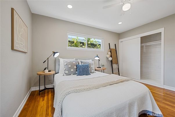 Bedroom, Interior, Recessed Lighting, Wood Texture Flooring