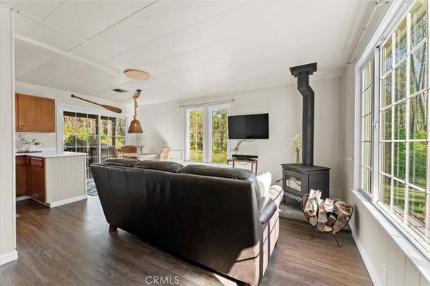 Fireplace, Interior, Living room, Pendant Lights, Wood Texture Flooring