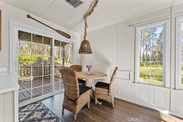 Dining room, Interior, Pendant Lights, Wood Texture Flooring