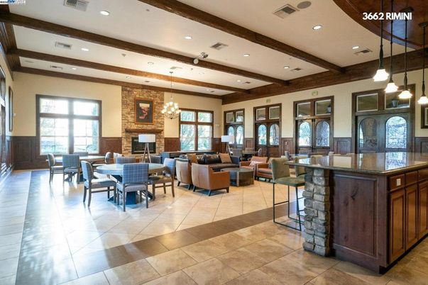 Chandelier, Dining room, Fireplace, Interior, Living room, Recessed Lighting, Wooden Beams