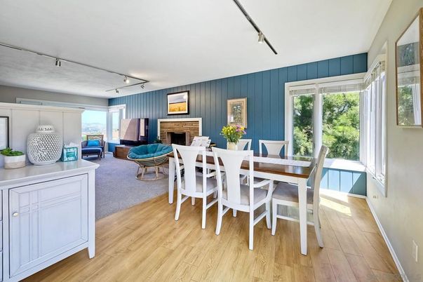 Dining room, Fireplace, Interior, Wood Texture Flooring