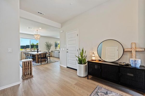 Chandelier, Dining room, Interior, Recessed Lighting, Wood Texture Flooring