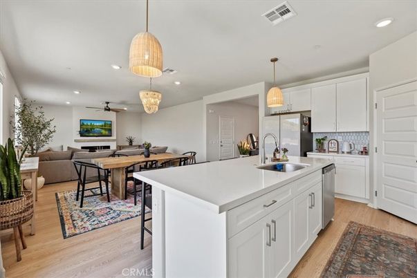 Dining room, Interior, Kitchen, Living room, Pendant Lights, Recessed Lighting, Wood Texture Flooring