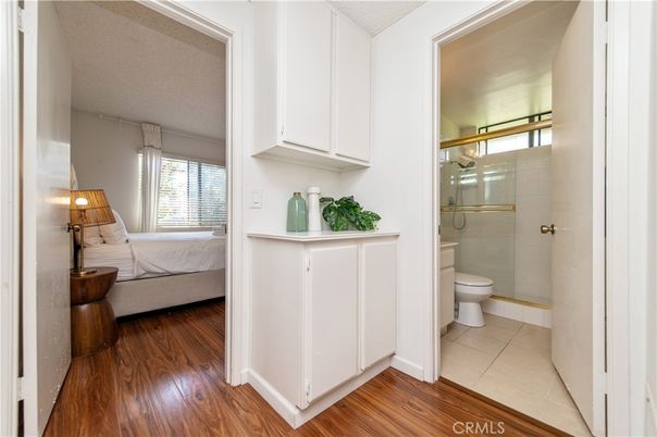Bathroom, Bedroom, Glass Shower, Interior, Wood Texture Flooring