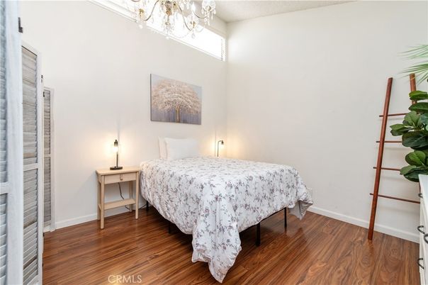 Bedroom, Chandelier, Interior, Wood Texture Flooring