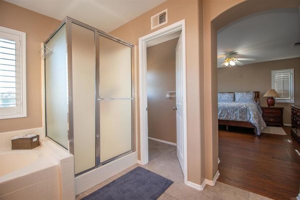 Bathroom, Bedroom, Glass Shower, Interior, Wood Texture Flooring