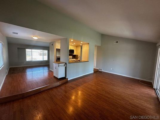 Empty room, Interior, Kitchen, Recessed Lighting, Wood Texture Flooring