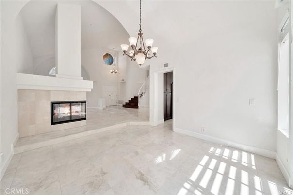 Chandelier, Empty room, Fireplace, Interior