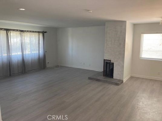 Empty room, Fireplace, Interior, Recessed Lighting, Wood Texture Flooring