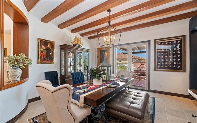 Dining room, Interior, Pendant Lights, Water, Wooden Beams