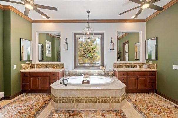 Bathroom, Dual Sink Vanities, Interior, Pendant Lights, Recessed Lighting