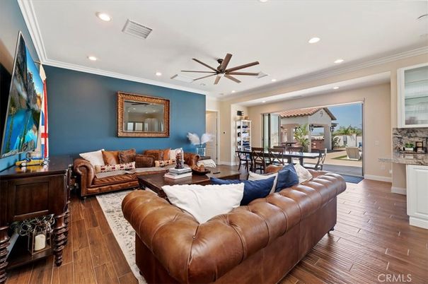 Dining room, Interior, Living room, Recessed Lighting, Wood Texture Flooring