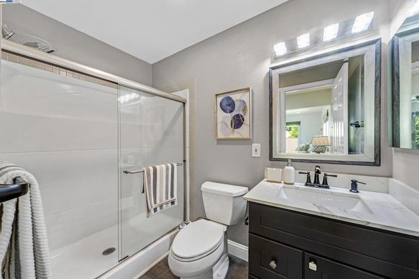 Bathroom, Glass Shower, Interior, Wood Texture Flooring
