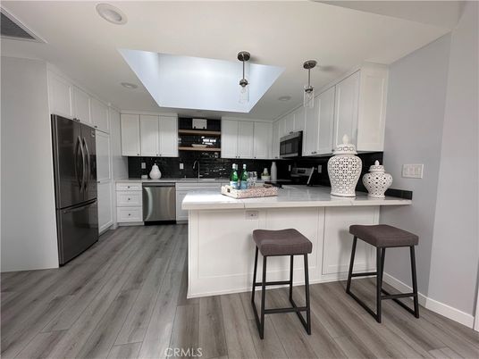 Interior, Kitchen, Pendant Lights, Stainless Steel Appliances, Wood Texture Flooring