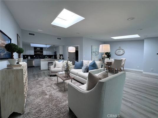 Dining room, Interior, Kitchen, Living room, Recessed Lighting, Wood Texture Flooring
