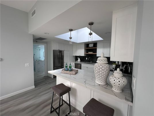 Interior, Kitchen, Pendant Lights, Wood Texture Flooring