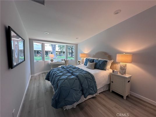 Bedroom, Interior, Recessed Lighting, Wood Texture Flooring