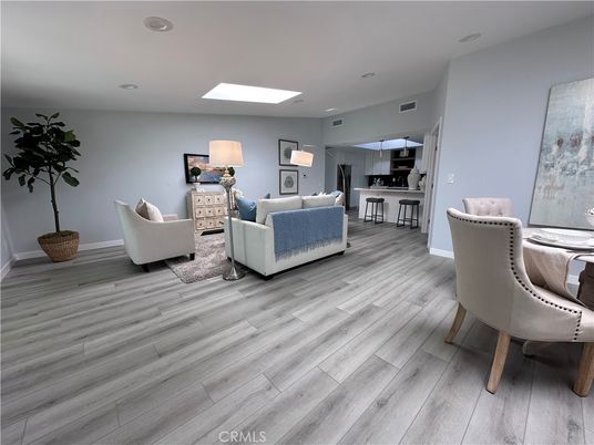 Dining room, Interior, Living room, Recessed Lighting, Wood Texture Flooring