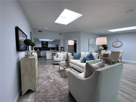 Dining room, Interior, Kitchen, Living room, Recessed Lighting, Wood Texture Flooring