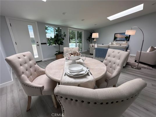 Dining room, Interior, Living room, Recessed Lighting, Wood Texture Flooring