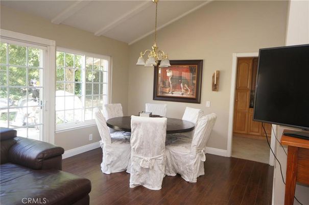 Dining room, Interior, Pendant Lights, Wood Texture Flooring