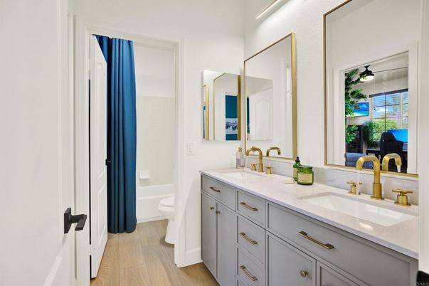 Bathroom, Dual Sink Vanities, Interior, Wood Texture Flooring