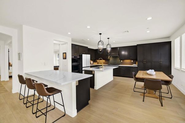 Interior, Kitchen, Pendant Lights, Recessed Lighting, Wood Texture Flooring