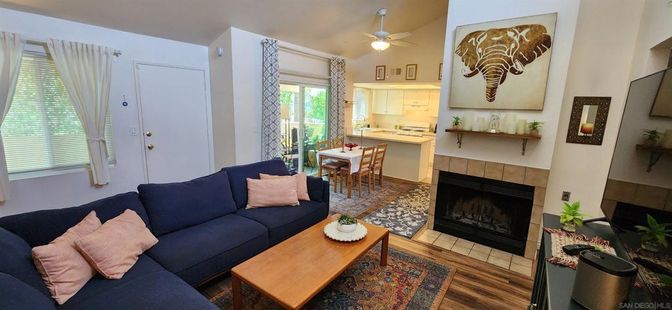 Dining room, Fireplace, Interior, Kitchen, Living room, Wood Texture Flooring