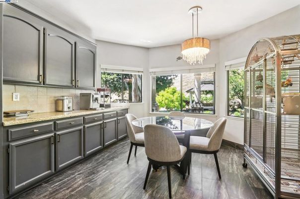 Chandelier, Dining room, Interior, Wood Texture Flooring