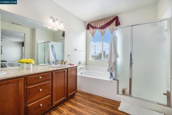 Bathroom, Dual Sink Vanities, Interior, Wood Texture Flooring