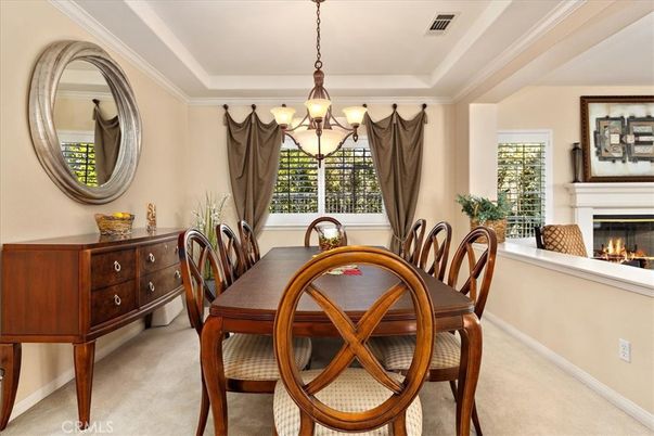 Chandelier, Dining room, Fireplace, Interior