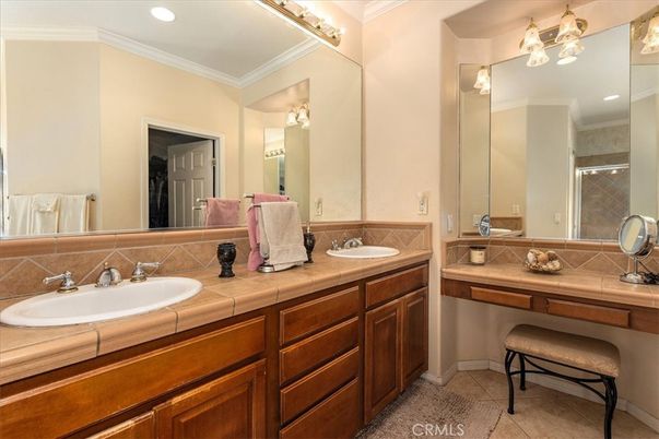Bathroom, Dual Sink Vanities, Interior, Recessed Lighting, Tile Countertops