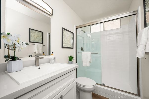 Bathroom, Glass Shower, Interior, Wood Texture Flooring
