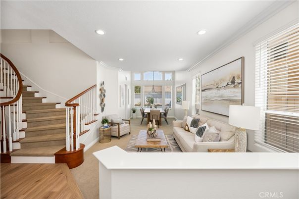 Dining room, Interior, Living room, Recessed Lighting, Wood Texture Flooring