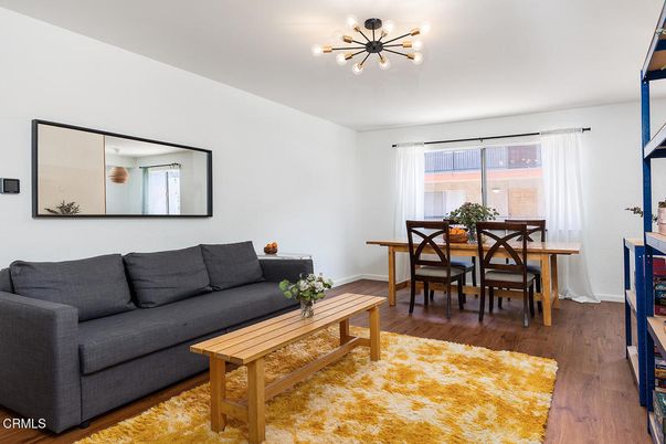 Dining room, Interior, Living room, Pendant Lights, Wood Texture Flooring
