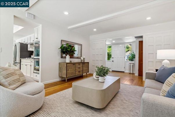 Interior, Living room, Recessed Lighting, Stainless Steel Appliances, Wood Texture Flooring